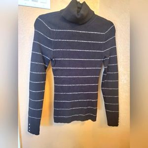 NWOT White House Black Market WHBM Striped Turtleneck Sweater Buttons Size Small